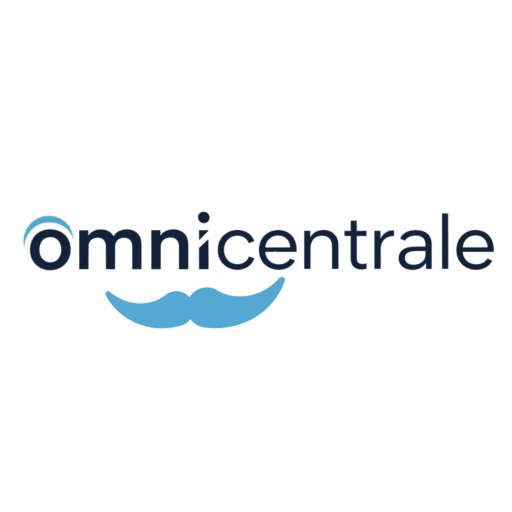 Logo omnicentrale ave une moustache bleu.